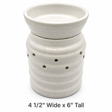 Load image into Gallery viewer, White ceramic diffuser with dimensions labeled on a light gray background