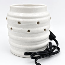 Load image into Gallery viewer, White ceramic warmer with black cord on a light gray background